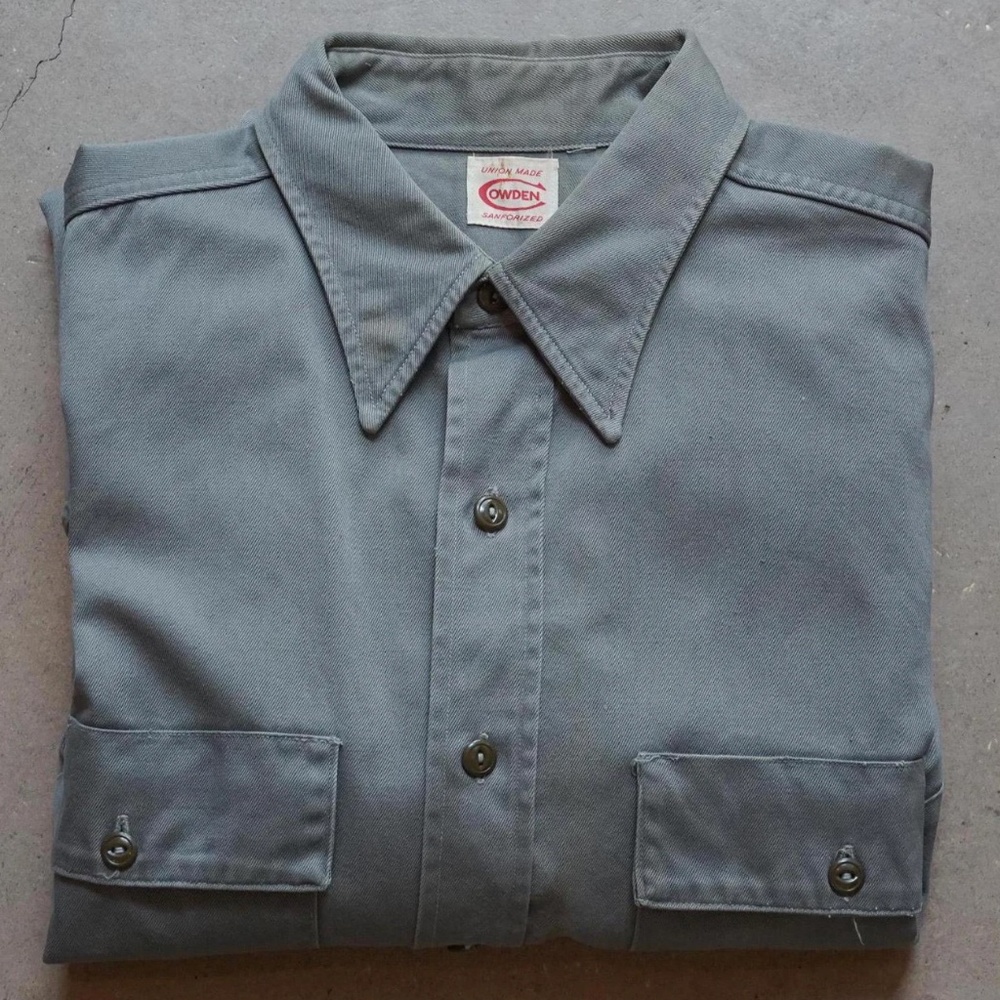 1940s Cowden Gray Twill Shirt Union Made Sanforized Workwear